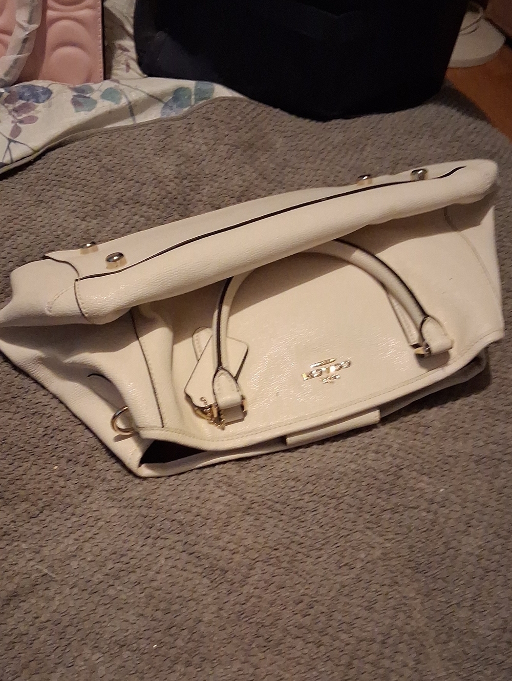 Coach Cream Leather Satchel with Gold Hardware